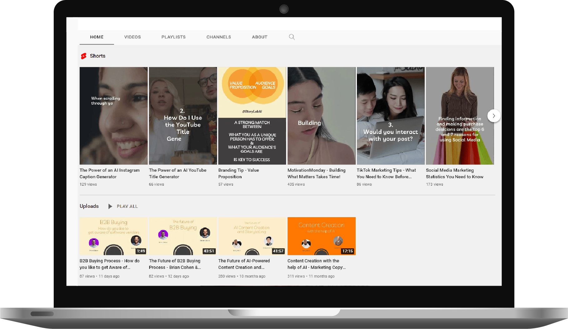 YouTube Shorts performance on laptop